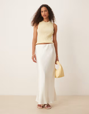 Abercrombie & Fitch mid rise bias cut maxi skirt in white | ASOS (Global)