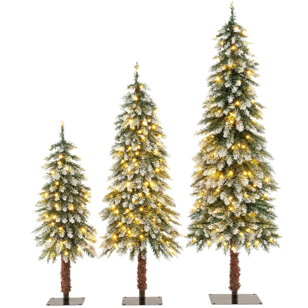 Goplus 3' 4' 5' Pre-Lit Artificial Christmas Tree Set, Slim Pencil Xmas Trees with Snowy Leaves, ... | Amazon (CA)