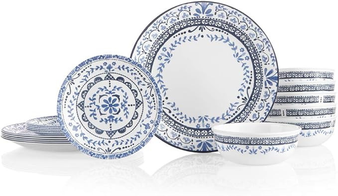 Corelle Service for 6 Chip Resistant Dinnerware Set, 18-Piece, Portofino | Amazon (US)