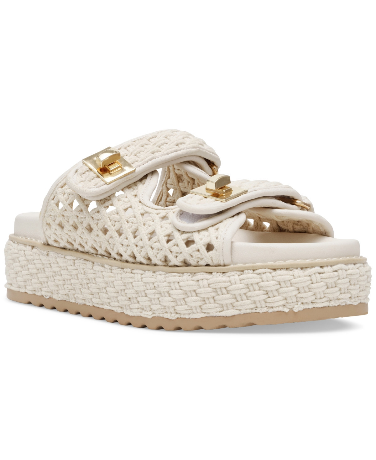 Steve Madden Women's Bigschmona Platform Buckle Footbed Slide Sandals - Bone Raffia | Macy's