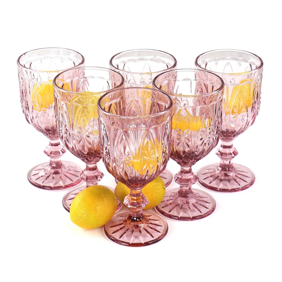 Spice By Tia Mowry 6 Piece 10.8 Ounce Handmade Glass Embossed Goblet in Pink | Target