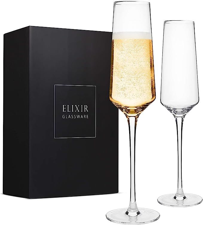 Classy Champagne Flutes - Hand Blown Crystal Champagne Glasses - Set of 2 Elegant Flutes, 100% Le... | Amazon (US)