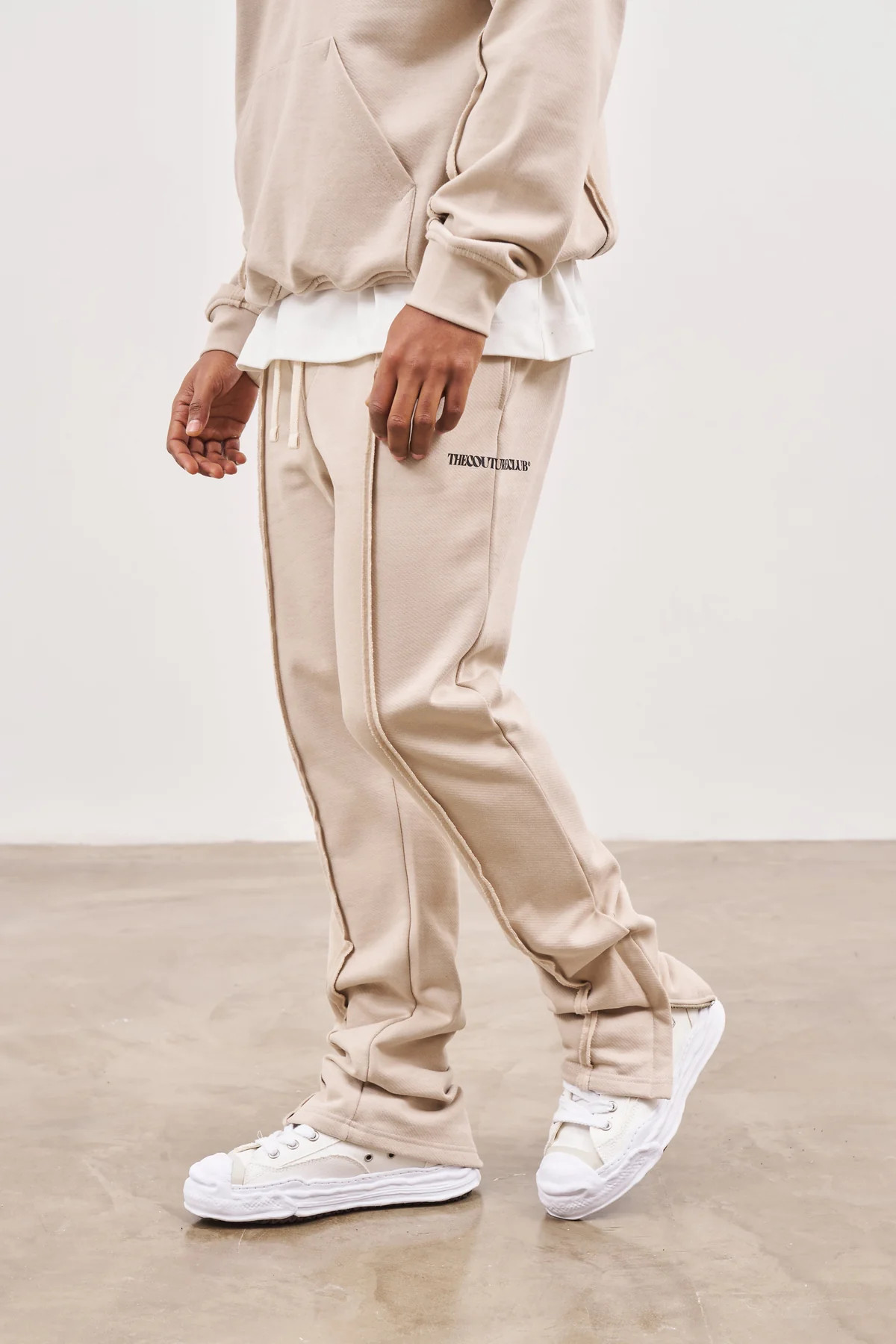 Beige Raw Seam Straight Leg Joggers | The Couture Club | The Couture Club