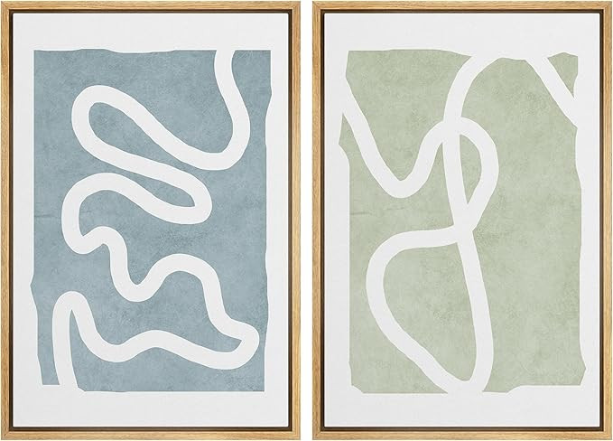 SIGNWIN Framed Wall Art Print Set White Lines Over Blue Green Background Abstract Swirly Digital ... | Amazon (US)
