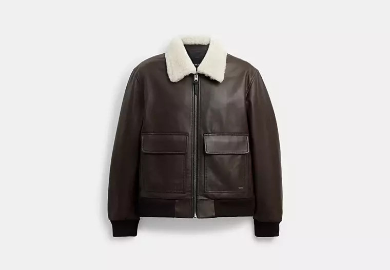Leather Flight Jacket With Shearling Collar | Coach Outlet US