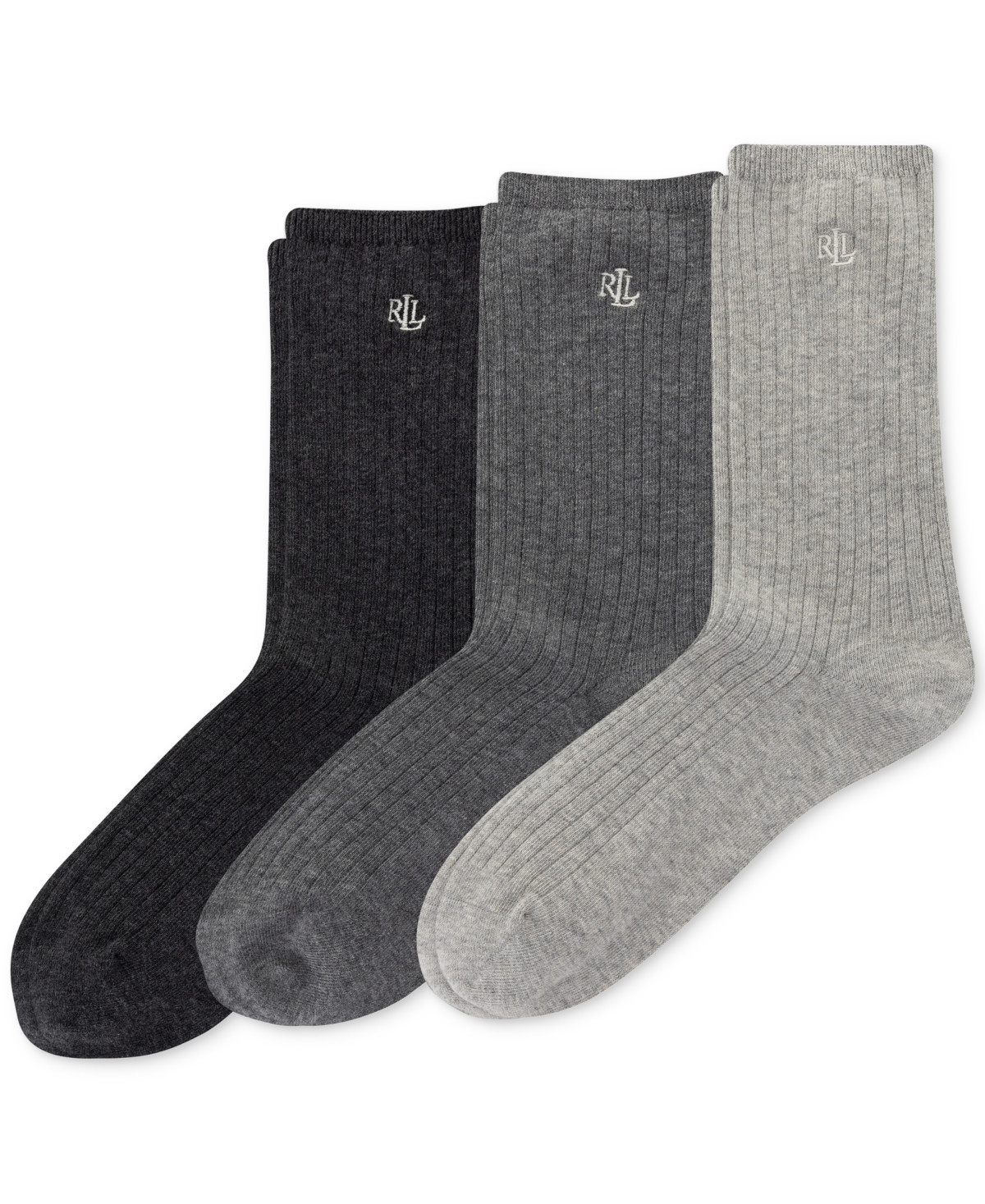 Lauren Ralph Lauren Women's 3-Pk. Classic Rib Trouser Socks - Grey Heather/assorted | Macy's