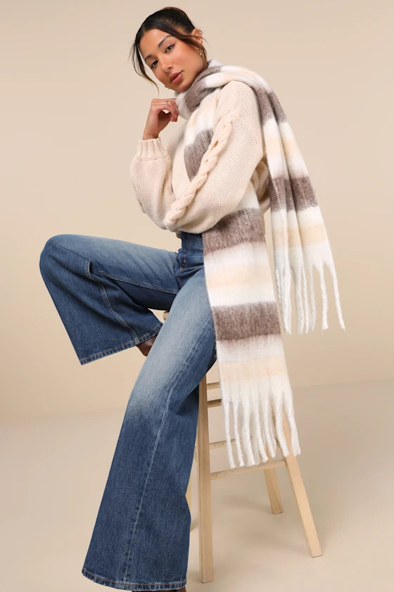 Alpine Attitude Ivory Striped Oversized Scarf | Lulus