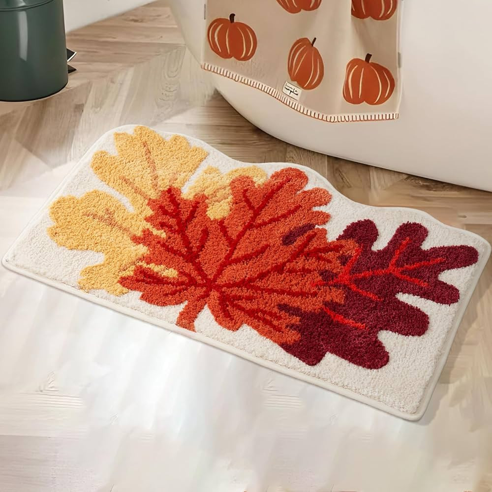 Fall Bathroom Rugs Maple Leaf Rug, Cute Fall Decor for Autumn Farmhouse Bathroom Kitchen, Non-Sli... | Amazon (US)