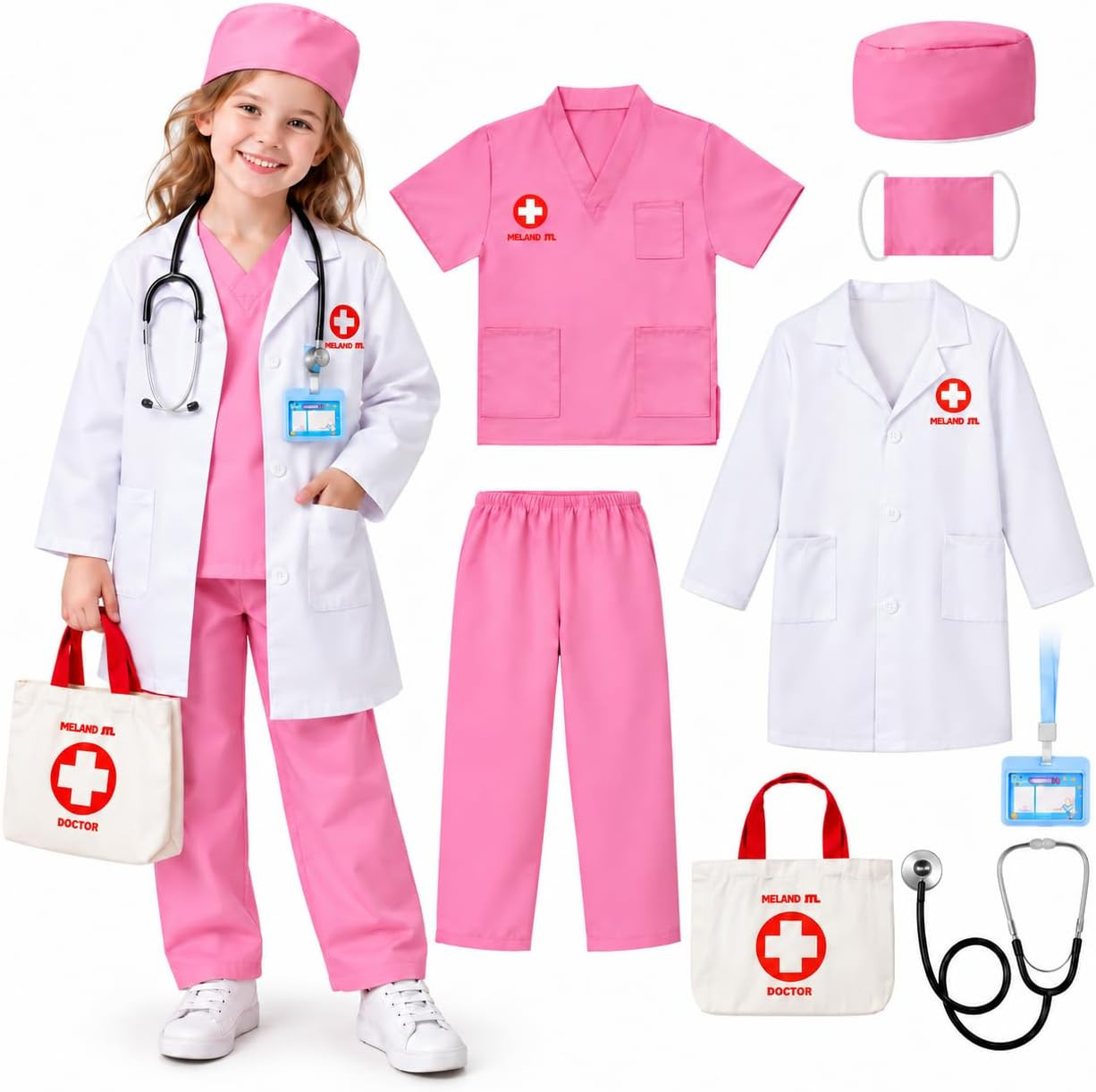 Meland Doctor Costume for Kids 3-10, Pretend Play Career Dress Up with Bag | Amazon (US)