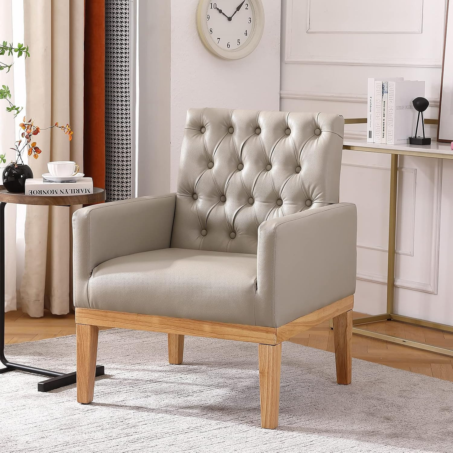 HOMYKA Button Tufted Leather Accent Chairs, Upholstered Modern Arm Chair, Comfy Single Club Chair... | Amazon (US)