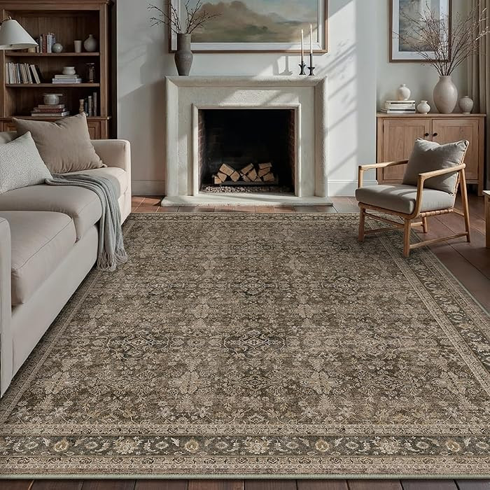 PureCozy Brown Area Rug 8x10 Living Room Machine Washable Vintage Carpet Non Slip Indoor Retro Tr... | Amazon (CA)