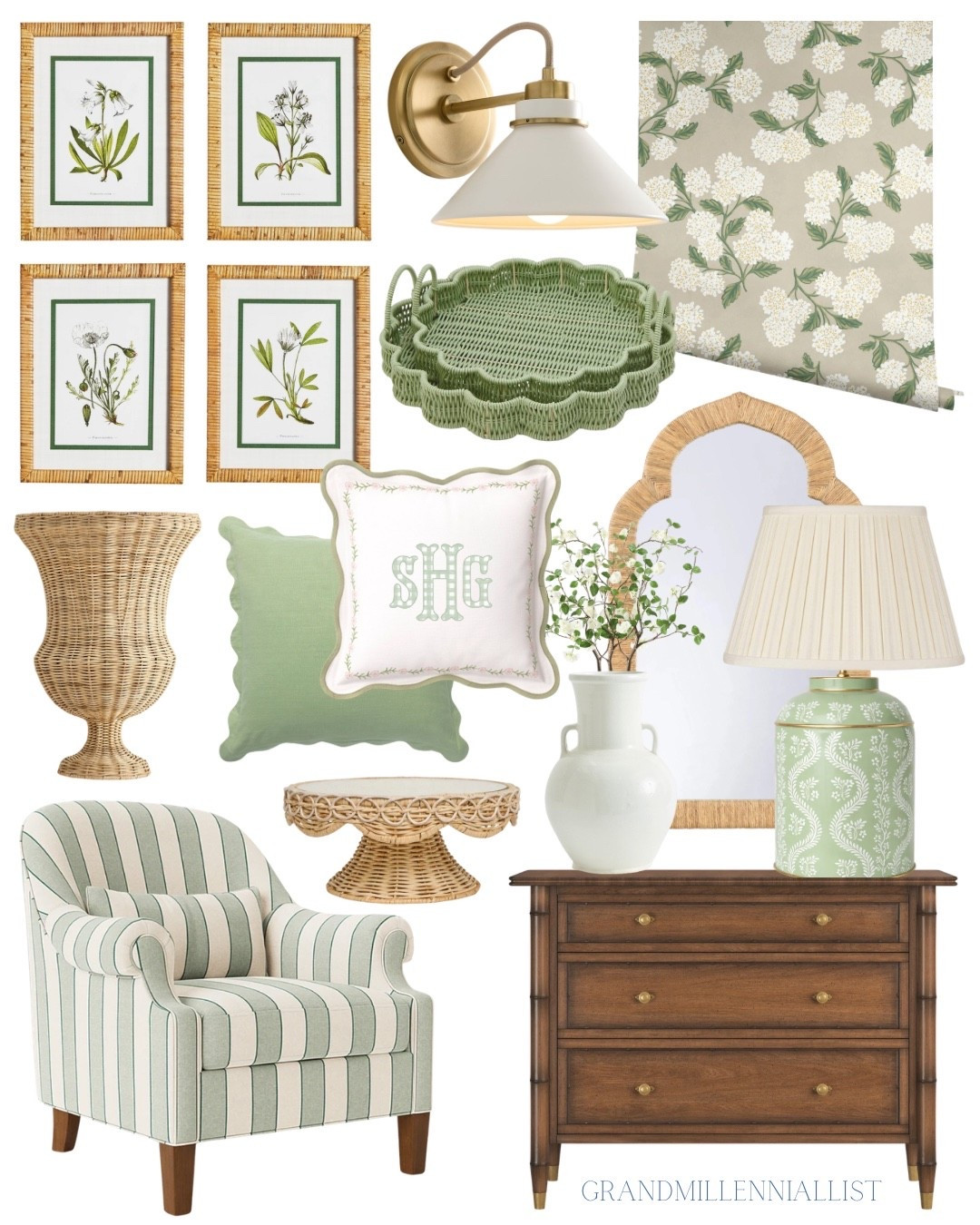Home decor | botanical home | green and white home | living room | bedroom | bamboo chest | artwork | hydrangea wallpaper | lighting lamp sconce | cake stand | spring home | gardening

#LTKSeasonal
