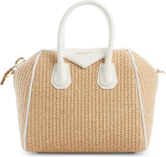 Mini Antigona Raffia & Leather Top Handle Bag | Nordstrom