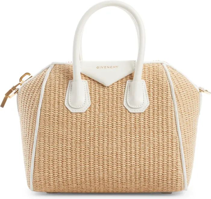 Mini Antigona Raffia & Leather Top Handle Bag | Nordstrom