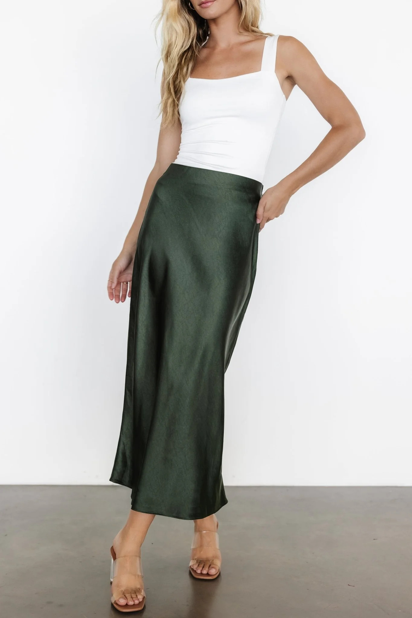 Celeste Satin Midi Skirt | Dark Green | Baltic Born
