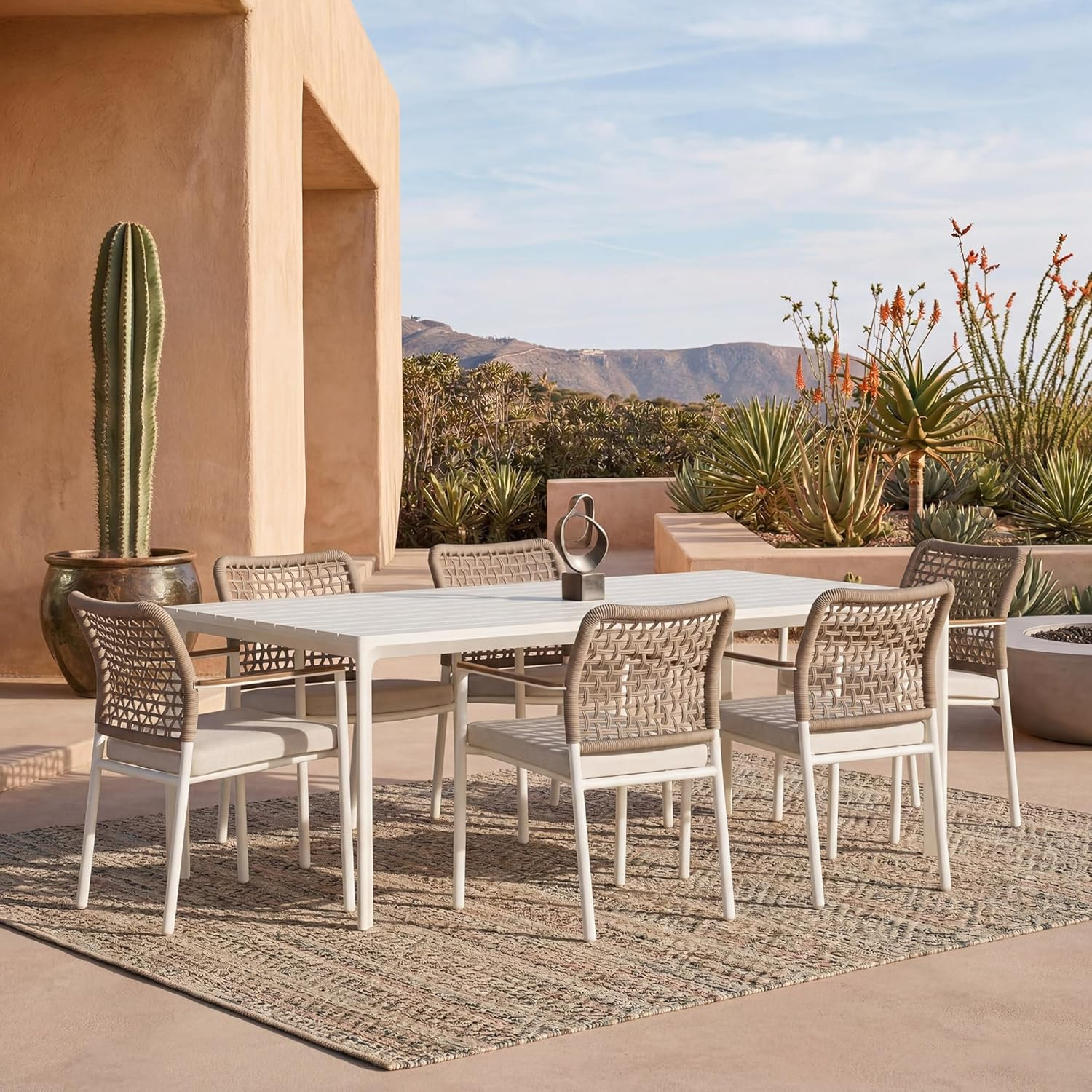 Modern Shade 7 Piece Luxury Outdoor Dining Set, Large Outdoor Table and Chairs with Fade Resistan... | Amazon (US)