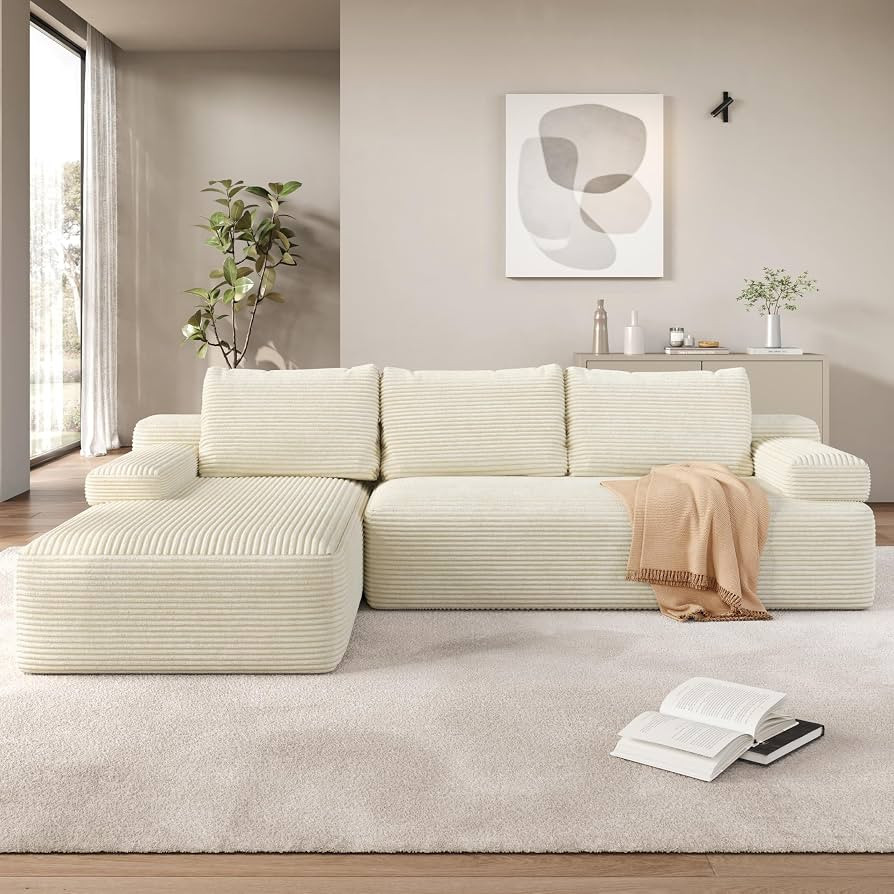 Yaheetech 110" Modular Sectional Sofa Corduroy Boneless Couch with Chaise L-Shape Cloud Couch wit... | Amazon (US)
