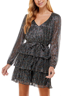 City Studios Juniors' Metallic Tiered Dress & Reviews - Dresses - Juniors - Macy's | Macys (US)