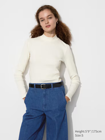 WOMEN'S RIBBED HIGH NECK T-SHIRT LONG SLEEVE | UNIQLO AU | Uniqlo Australia