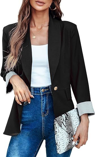 Genhoo Blazer Jackets for Women Open Front Long Sleeve Casual Work Office Blazers with Fake Pocke... | Amazon (US)