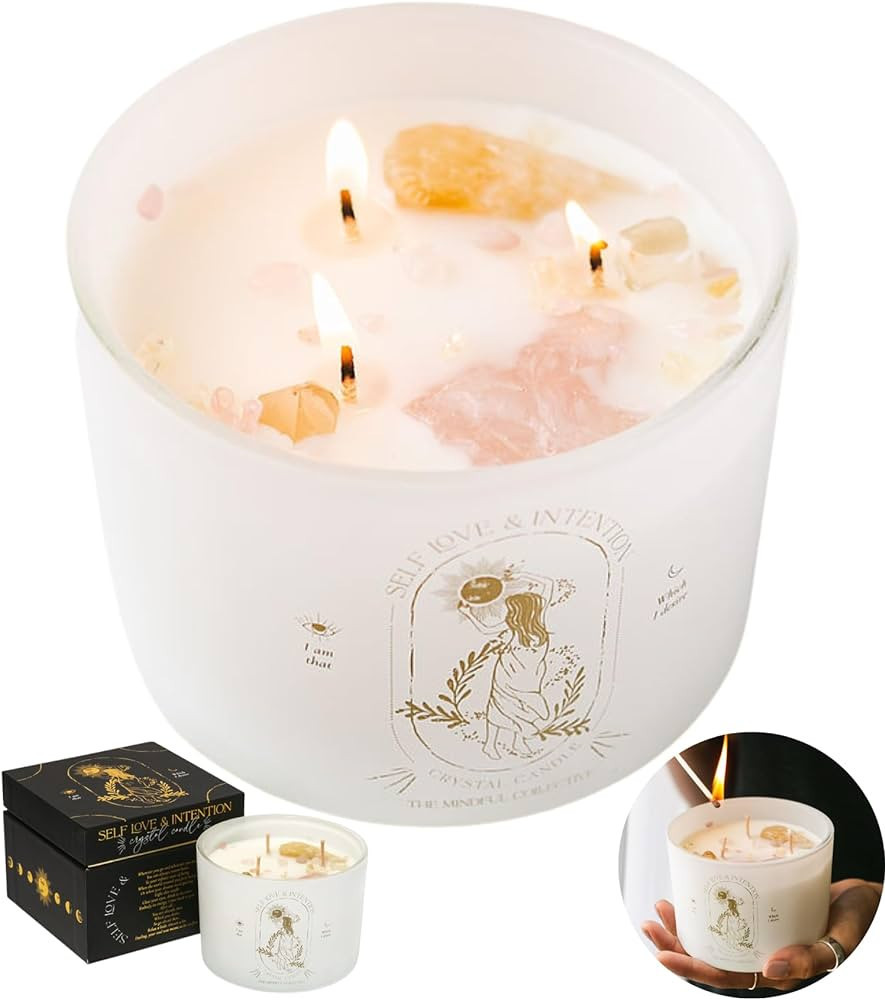 Healing Crystals Candle - 12 oz Soy Lavender Candles for Women. Aromatherapy Candle with Real Cry... | Amazon (US)