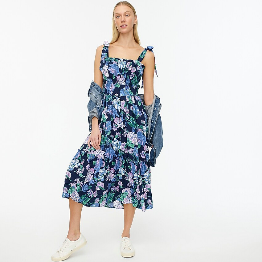 Smocked tie-shoulder dress in retro floral | J. Crew US