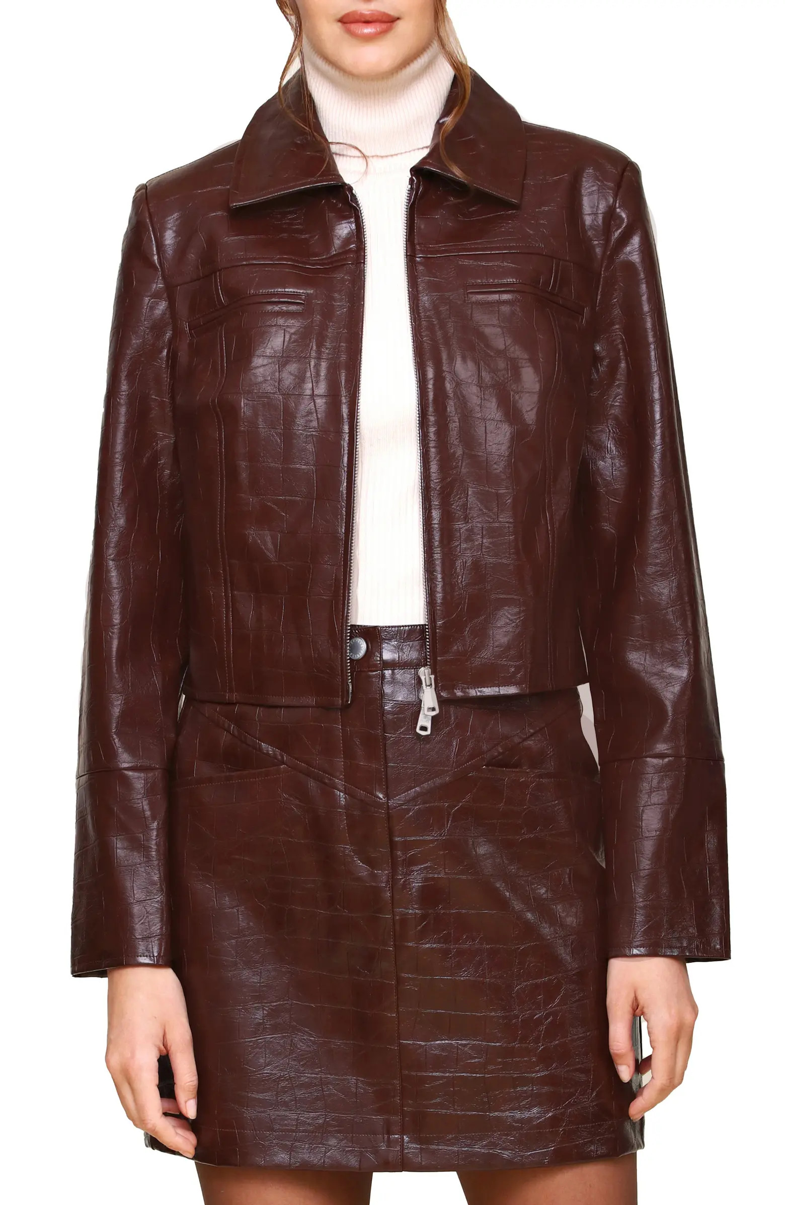 Croc-Embossed Faux-Ever Leather™ Crop Jacket | Nordstrom Rack