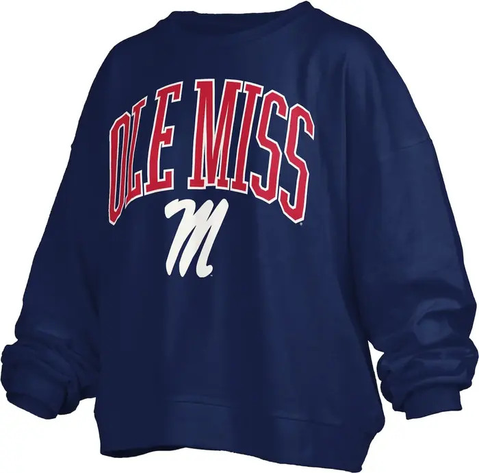 PRESSBOX Women's Pressbox Navy Ole Miss Rebels Janise Arch Over Logo Waist Length Oversized Pullo... | Nordstrom