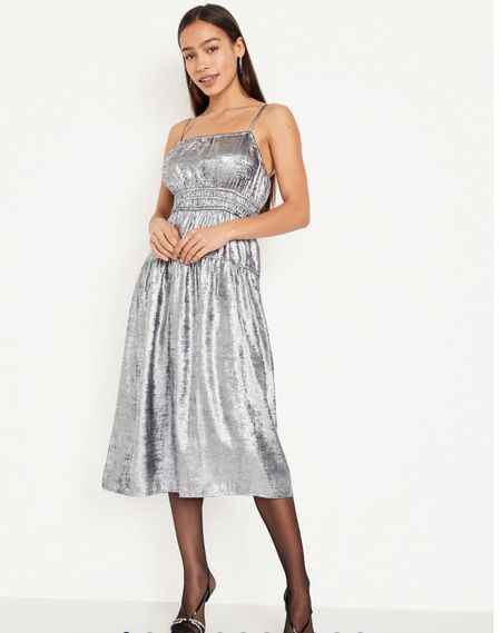 Waist-Defined Cami Shine Midi Dress for Women. A perfect dress for this holiday. Also available in the maternity section for all beautiful Mamas.
#holidayfits #NYEoutfitideas

#LTKHoliday #LTKfindsunder50