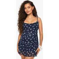 Womens Ditsy Floral Ruched Mini Dress - Navy - 10 | boohoo (US & Canada)