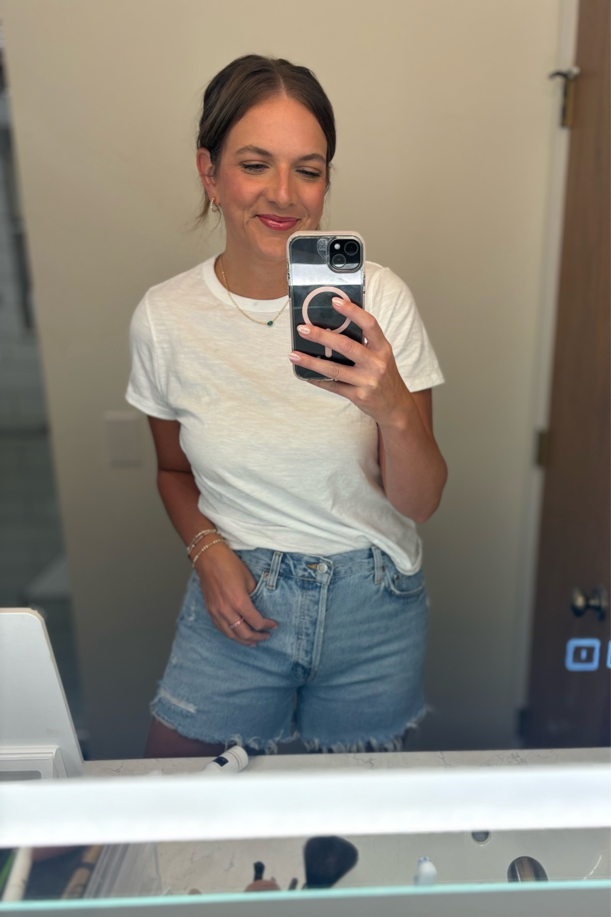 I sized down one in the shorts. 
Tee fits tts. 
Dibs duo stick shade 2.5.
Dibs lipgloss shade strawberry summer. 🍓
Dibs lip liner shade on the rose. 🌹 

#LTKItBag #LTKStyleTip #LTKFindsUnder50