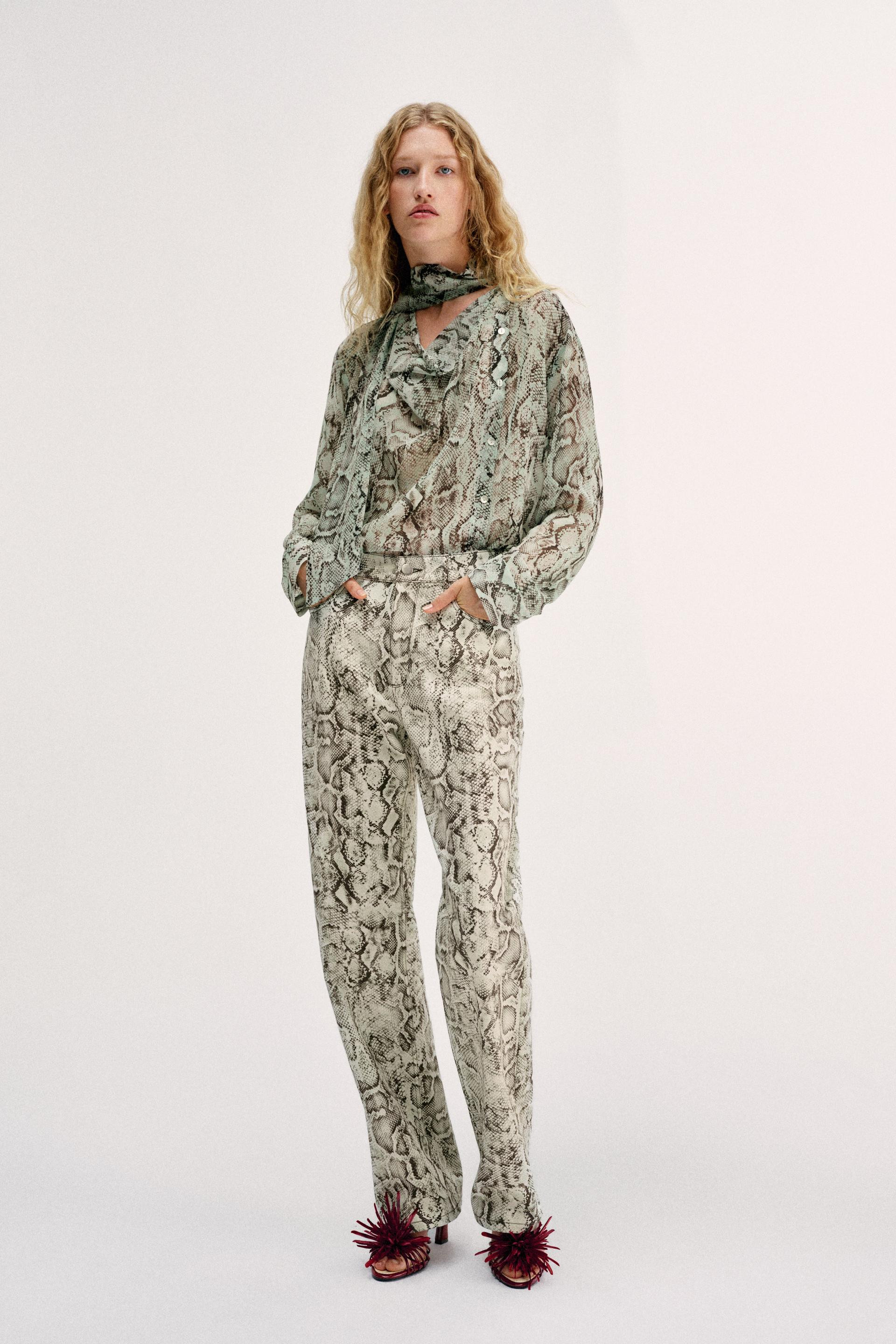 Zara - Z1975 High-Rise Straight Long Length Animal Print Jeans - Snake - 28 (Us 6) - Woman | Zara US