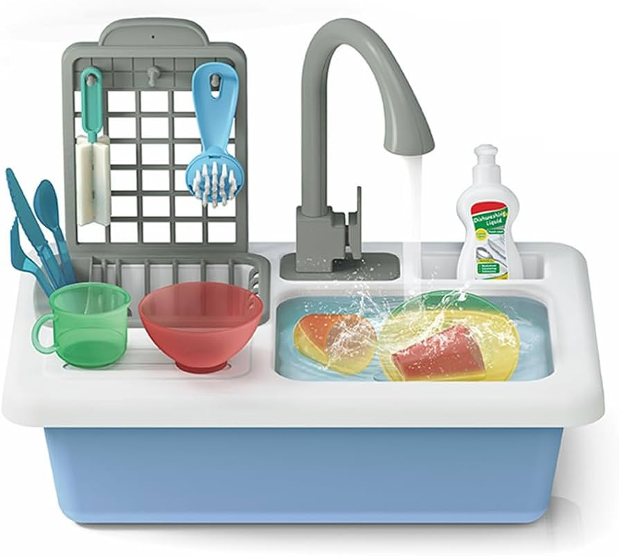 12pcs Color-Changing Mini Kitchen Sink Toy – Pretend Play Dishwashing Set with Running Water ... | Amazon (US)