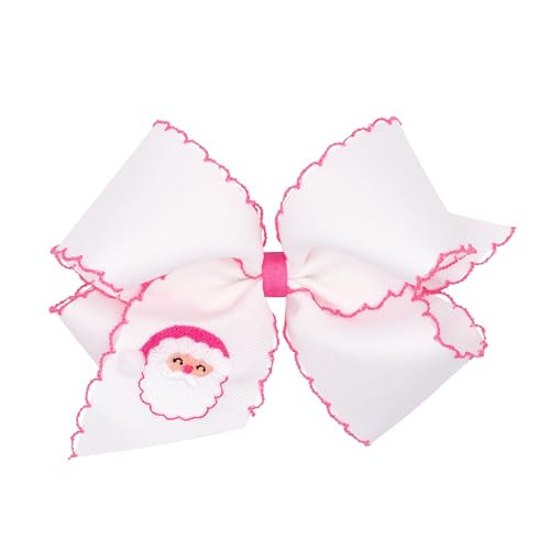 Wee Ones Girls Grosgrain Hair Bow with Moonstitch Edge and Holiday-themed Santa Claus Embroidery, White Santa, King | Amazon (US)