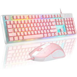 K1 RGB LED Backlit Gaming Keyboard and Mouse Combo with 104 Keys Pink for PC Laptop | The Home Depot