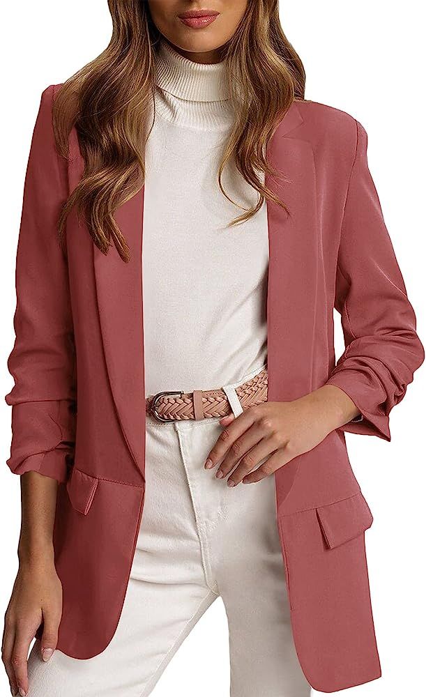 Eurivicy Women's Casual Blazer Open Front Ruched 3/4 Sleeve Lightweight Solid Work Office Blazers... | Amazon (US)