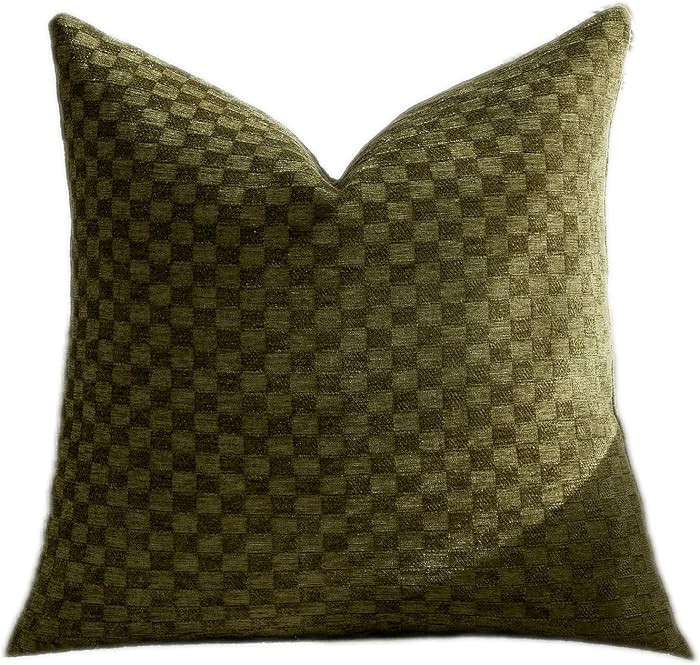 Croker Horse 24x24'' inches Chenille Plaid Throw Pillow Cover \u2013 Green Textured 3D Geometric ... | Amazon (US)