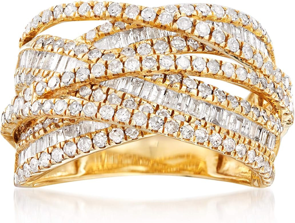 Ross-Simons 2.00 ct. t.w. Round and Baguette Diamond Highway Ring in 14kt Yellow Gold | Amazon (US)