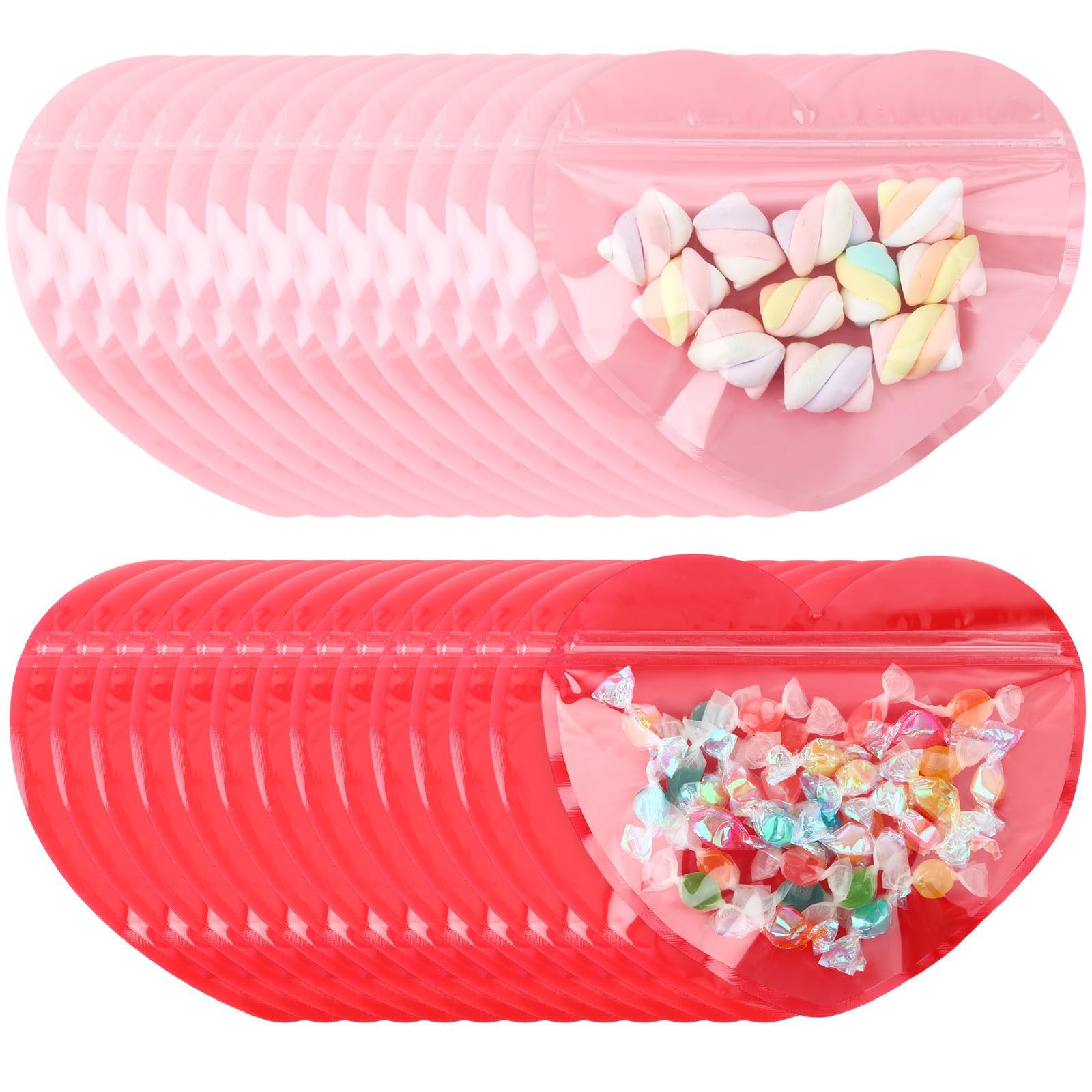 Yexiya 50 Pcs Valentine Gift Bags Heart Shaped Treat Bags Valentine Plastic Goodie Candy Containe... | Amazon (US)