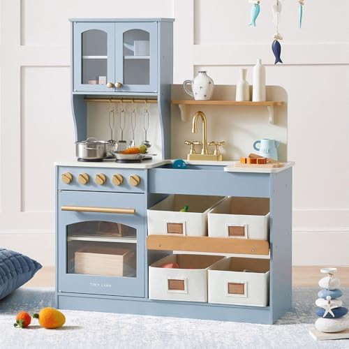 Tiny Land Play Kitchen for Kids with Enhanced Storage – Modern Toddler Kitchen Playset with Sto... | Amazon (US)