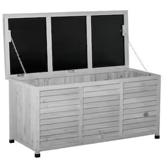 74.98 Gal. Grey Wooden Deck Box with Weather-Proofing | The Home Depot