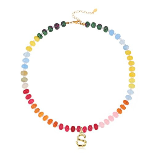 Initial Necklace for Women Handmade Colorful Beaded Necklace Bubble Letter Necklace Gold Initial Stockings Christmas Gifts for Women | Amazon (US)