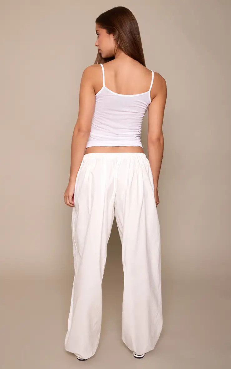 White Cotton Drawstring Balloon Trousers | PrettyLittleThing UK