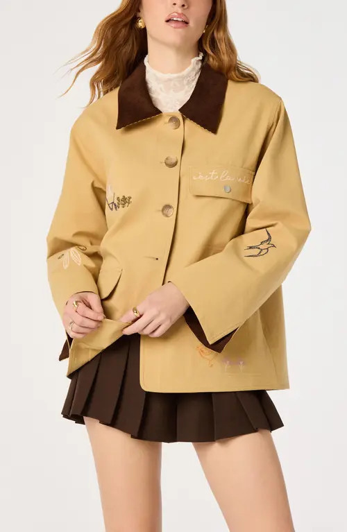 ASTR the Label Hope Embroidered Cotton Jacket in Khaki Brown at Nordstrom, Size X-Small | Nordstrom