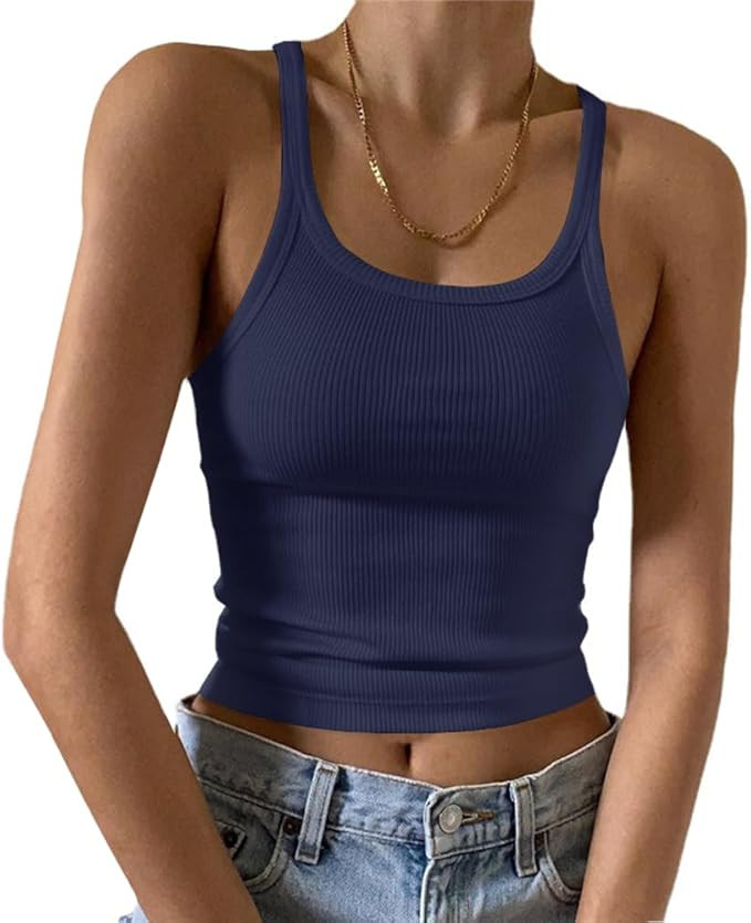 Artfish Women's Sleeveless Tank Top Form Fitting Scoop Neck Ribbed Knit Basic Cami Shirts | Amazon (US)