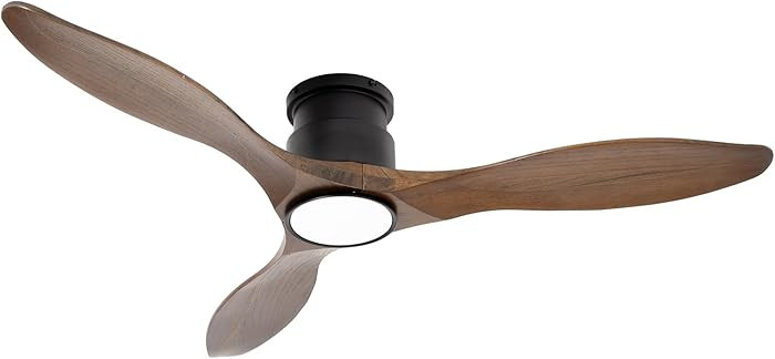 52'' Ceiling Fan with Lights and Remote, 3 Blade Amber Wood Low Profile Flush Mount Ceiling Fan I... | Amazon (US)