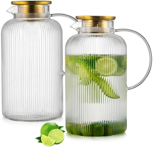 Glass Pitcher with Lid, 100 oz/ 3 Liter Classic Vertical Stripes Water Pitcher,Glass Water Carafe... | Amazon (US)