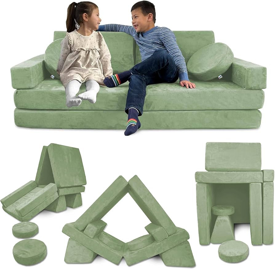 Mod Blox 10 Piece Soft Modular Kids Play Couch for Boys and Girls ｜ Child Sectional Fort Buildi... | Amazon (US)