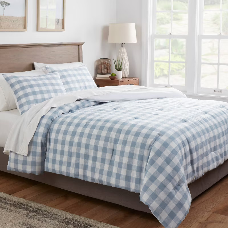 King Yarn-Dyed Gingham Comforter & Sham Set Light Blue - Threshold™ | Target