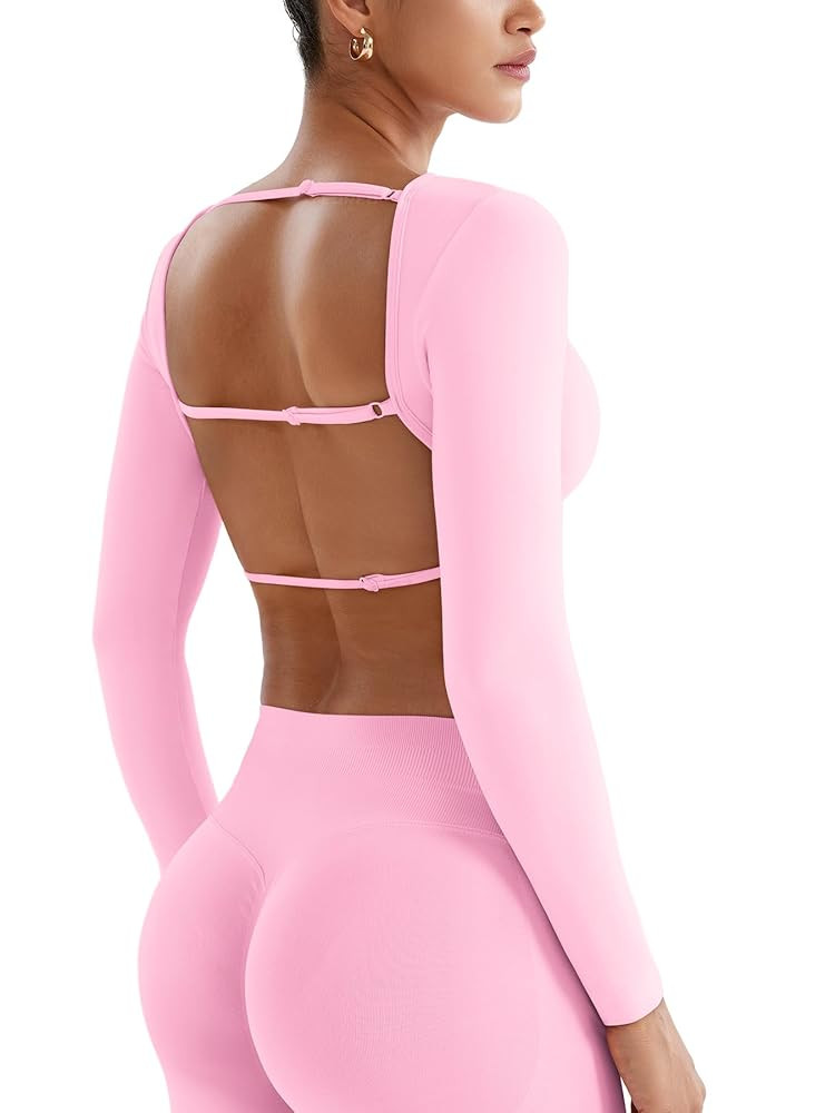 YEOREO Villay Women Sexy Backless Long Sleeve Adjustable Straps Seamless Going Out Tops Crewneck ... | Amazon (US)